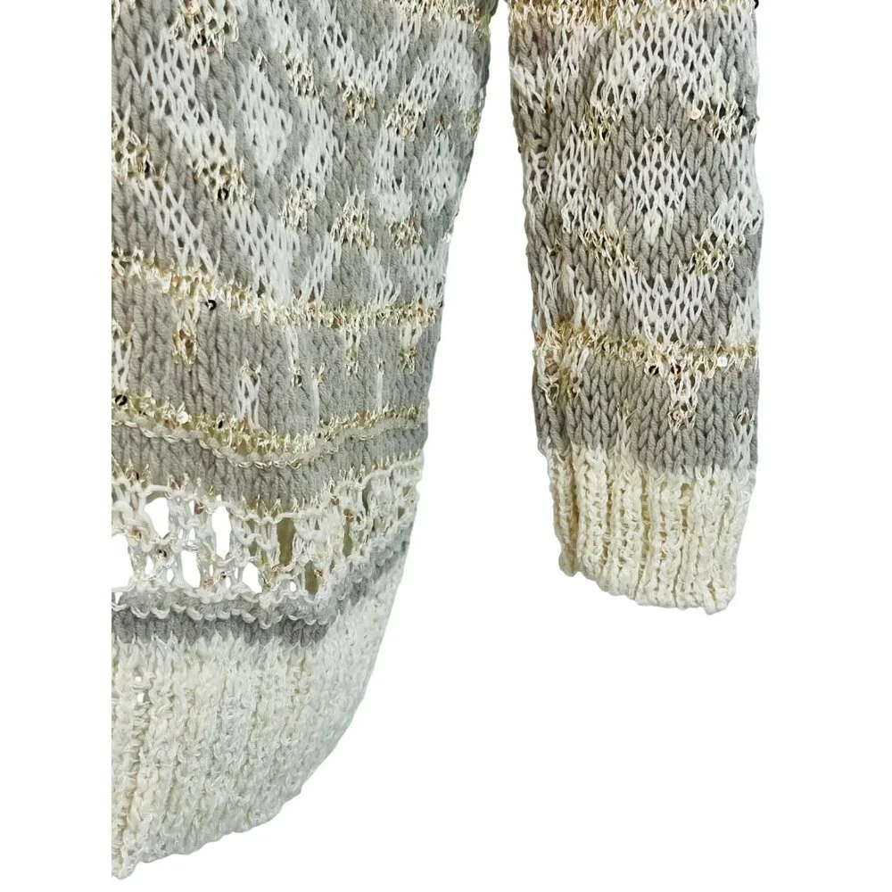 RARE NWT Free People Ivory Metallic Shimmer Slouchy On-Off Shoulder Knit Sweater